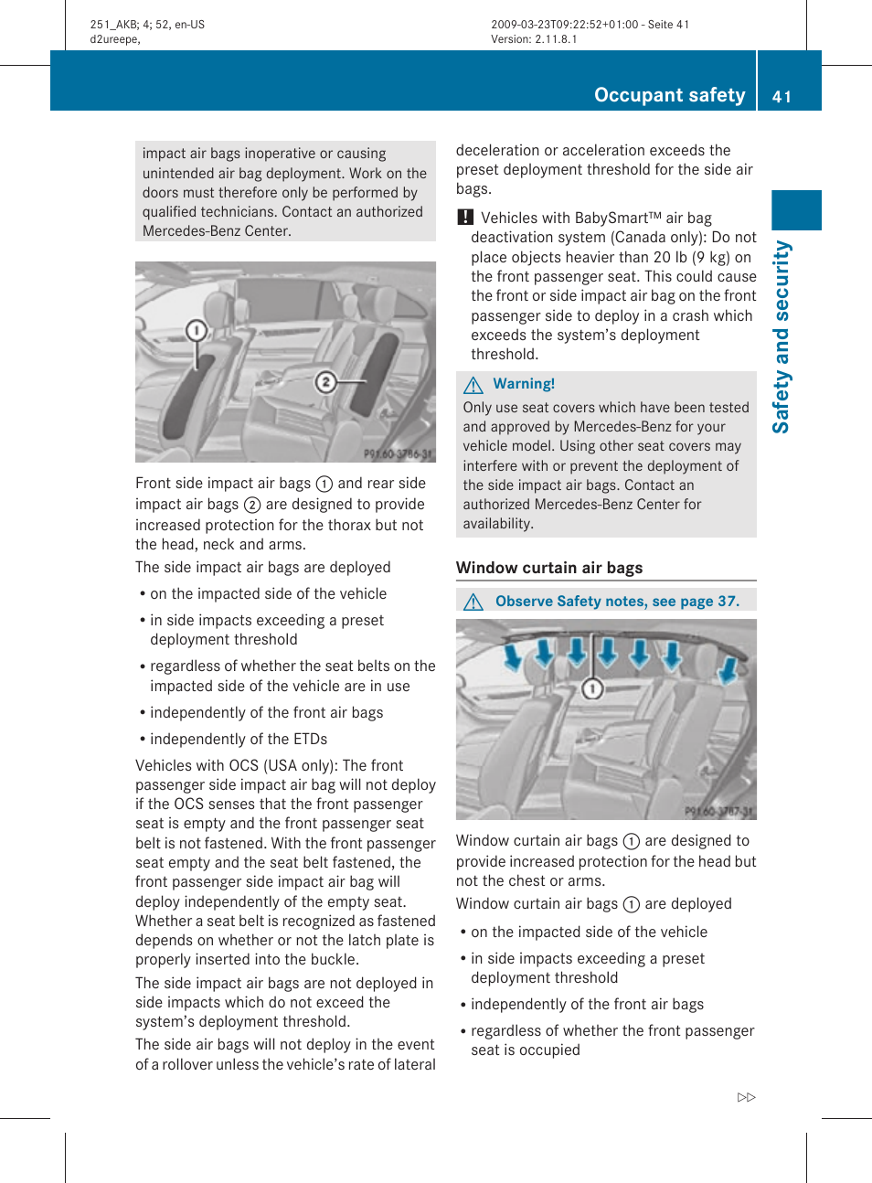 Safety and security, Occupant safety | Mercedes-Benz R-Class 2010 Owners Manual User Manual | Page 43 / 364