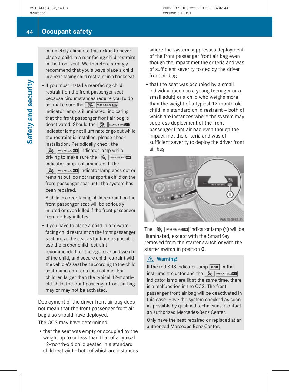 Safety and security, Occupant safety | Mercedes-Benz R-Class 2010 Owners Manual User Manual | Page 46 / 364