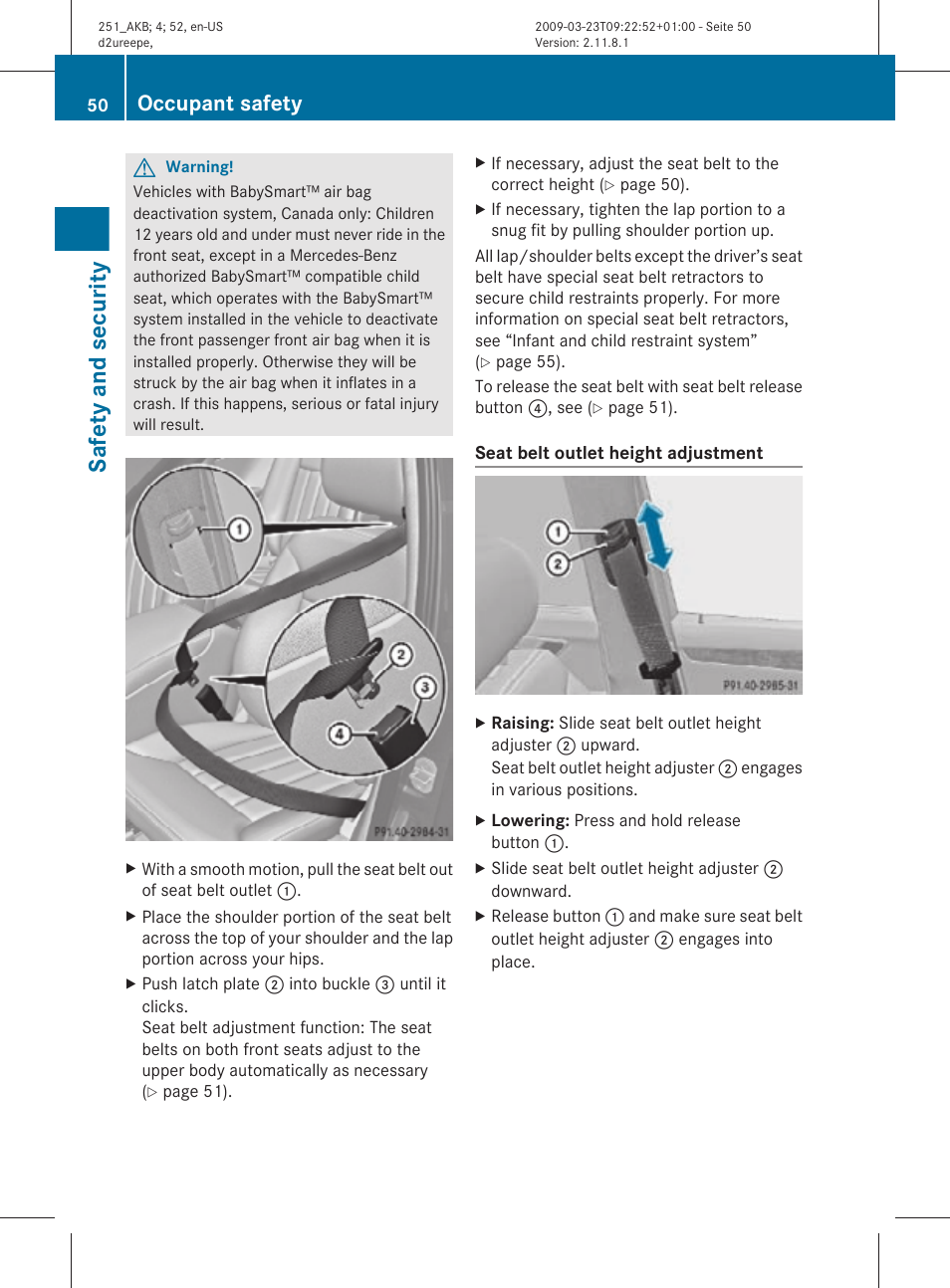 Safety and security, Occupant safety | Mercedes-Benz R-Class 2010 Owners Manual User Manual | Page 52 / 364