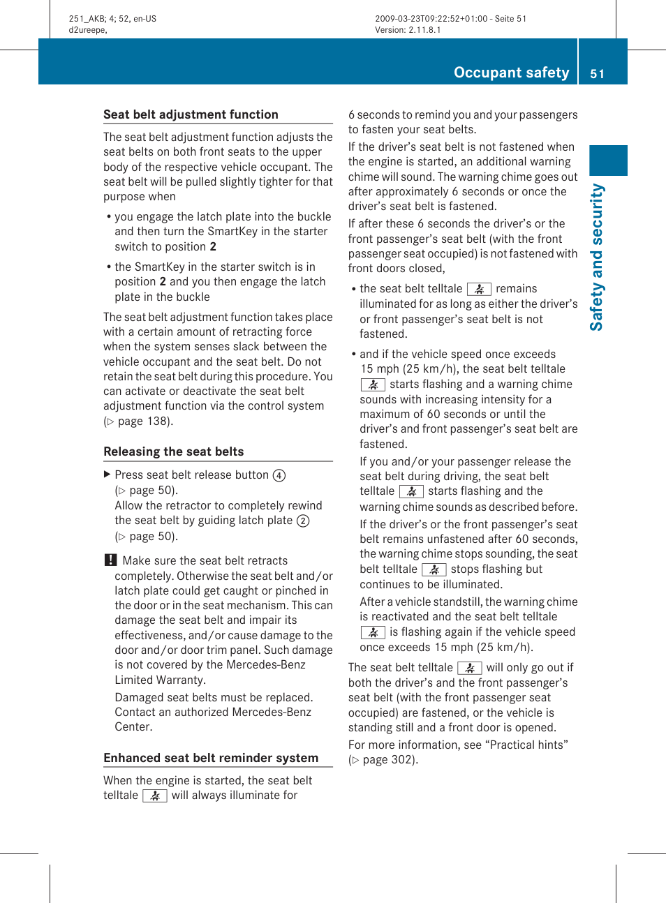 Safety and security, Occupant safety | Mercedes-Benz R-Class 2010 Owners Manual User Manual | Page 53 / 364