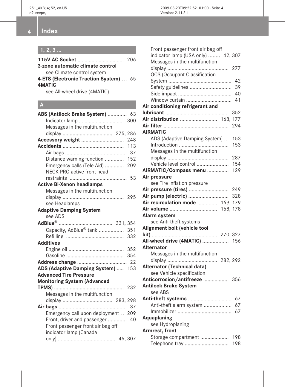 Index | Mercedes-Benz R-Class 2010 Owners Manual User Manual | Page 6 / 364
