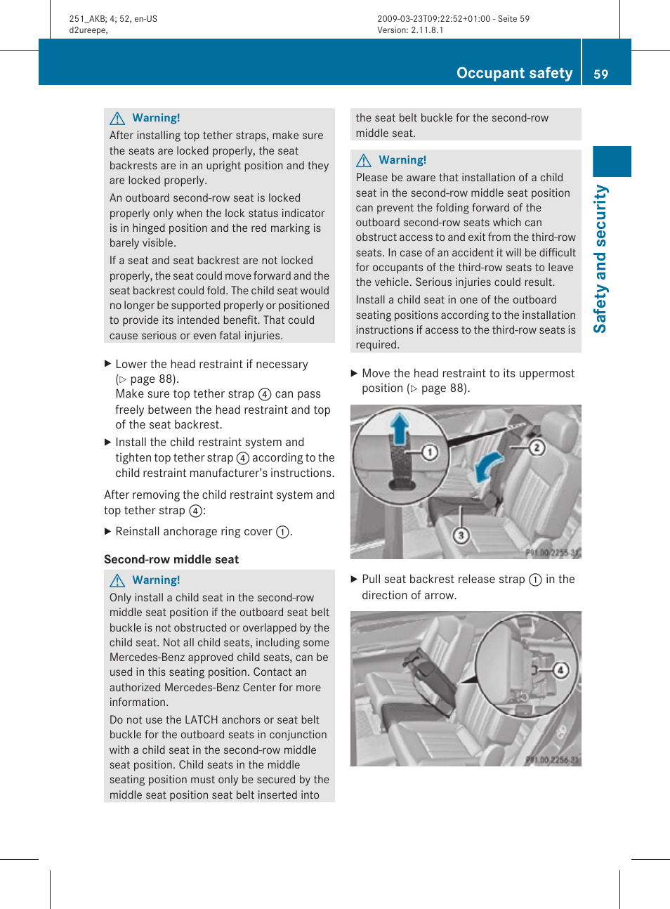 Safety and security, Occupant safety | Mercedes-Benz R-Class 2010 Owners Manual User Manual | Page 61 / 364