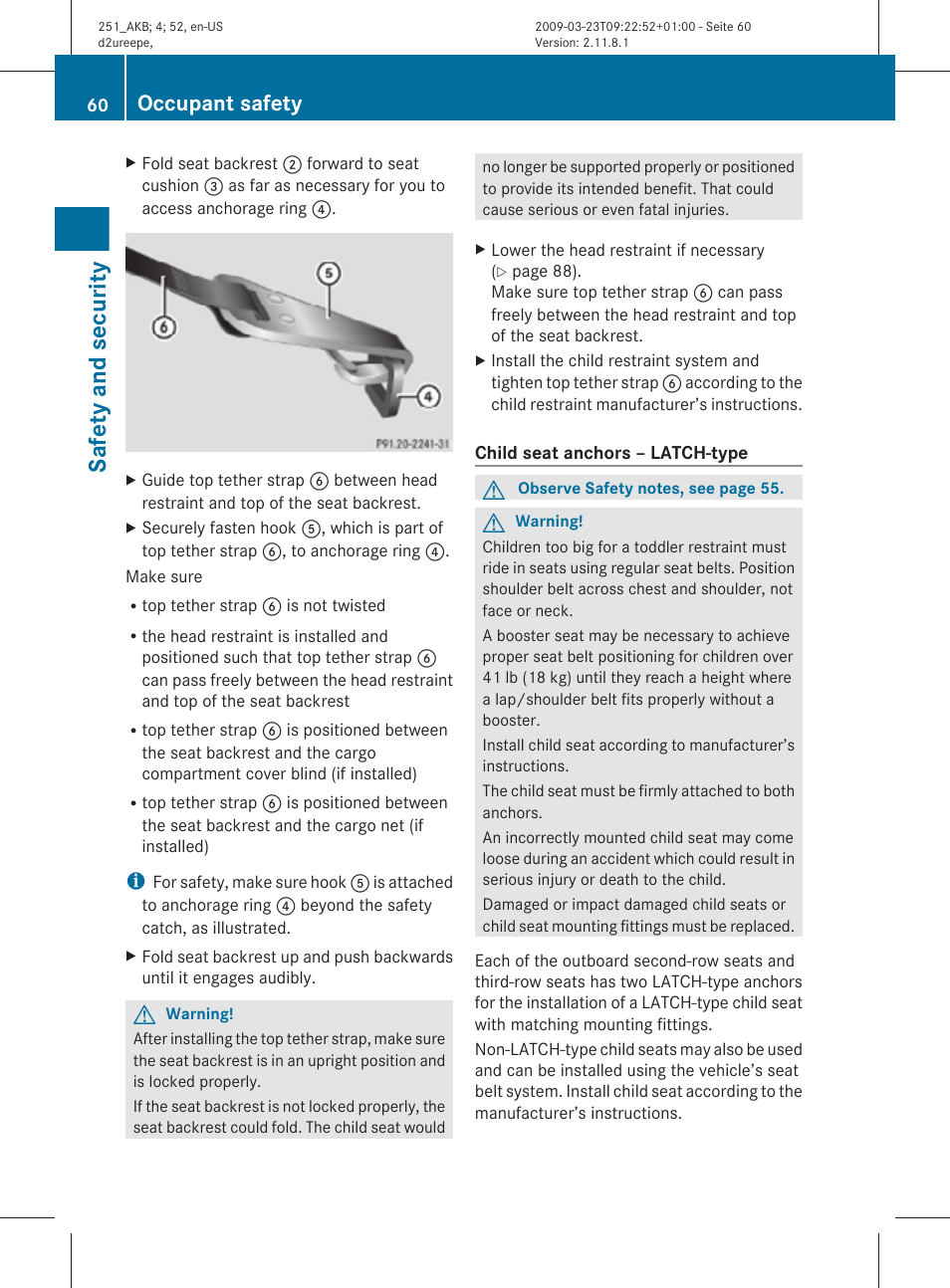 Anchors, Safety and security, Occupant safety | Mercedes-Benz R-Class 2010 Owners Manual User Manual | Page 62 / 364