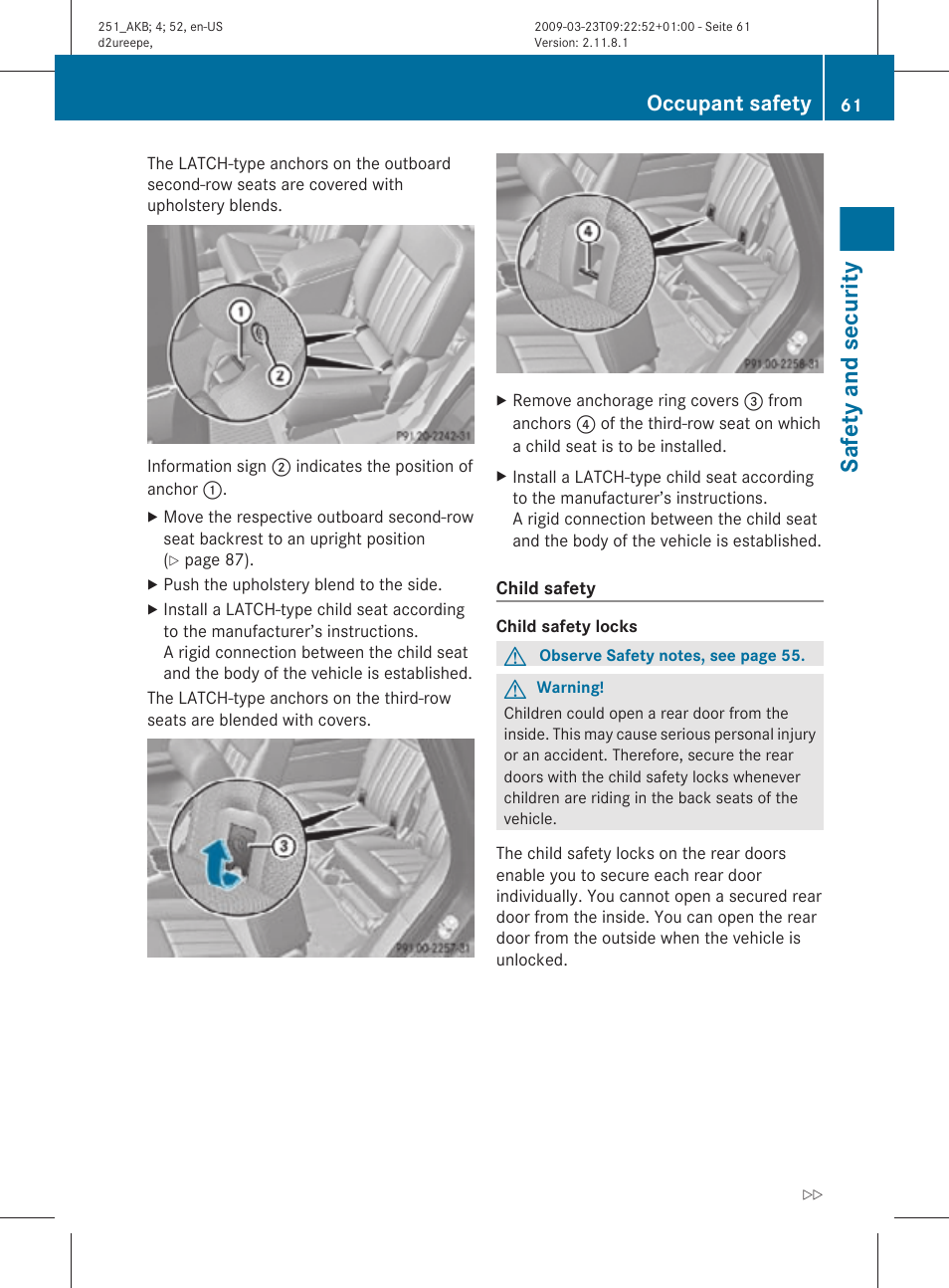 Safety and security, Occupant safety | Mercedes-Benz R-Class 2010 Owners Manual User Manual | Page 63 / 364