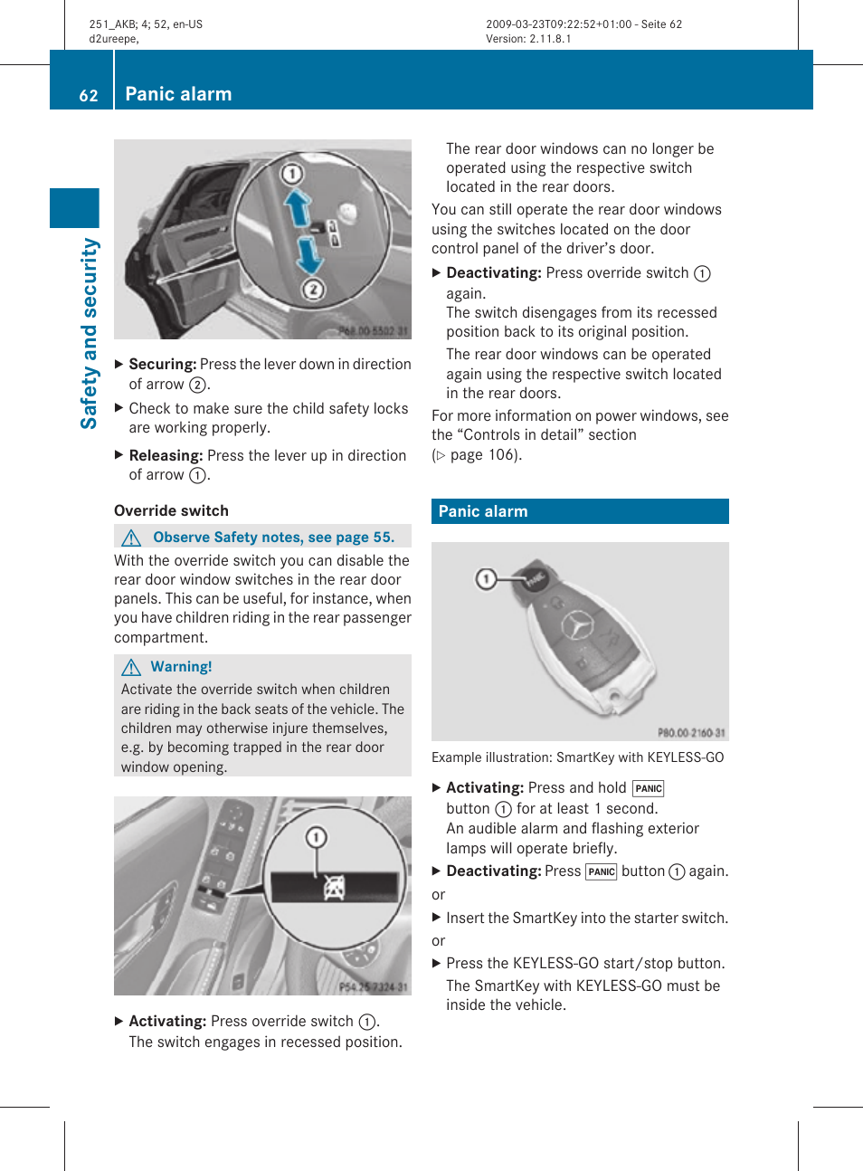 Panic alarm, Safety and security | Mercedes-Benz R-Class 2010 Owners Manual User Manual | Page 64 / 364