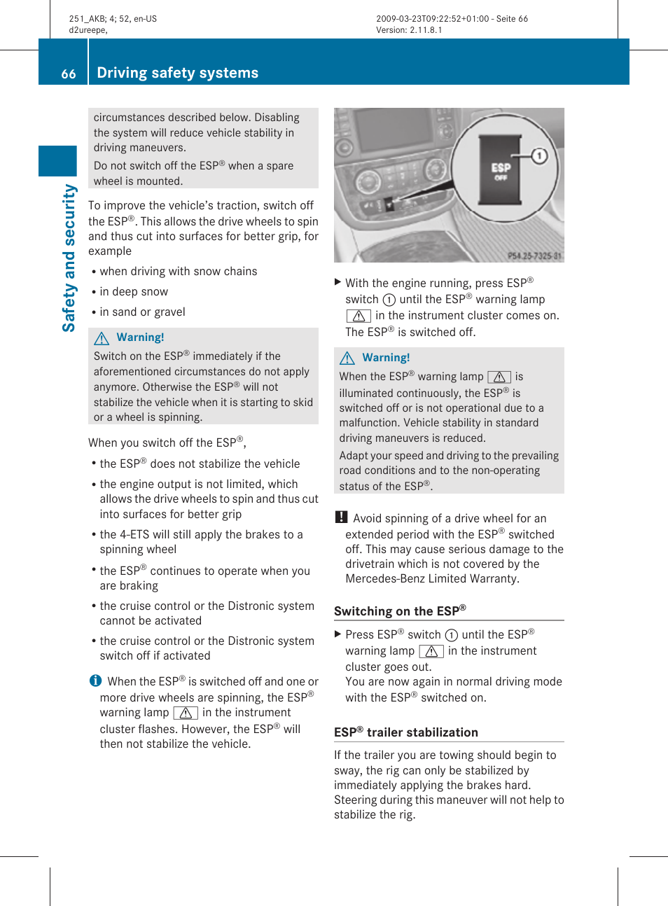 Safety and security, Driving safety systems | Mercedes-Benz R-Class 2010 Owners Manual User Manual | Page 68 / 364