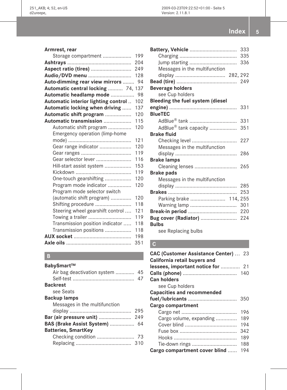 Index | Mercedes-Benz R-Class 2010 Owners Manual User Manual | Page 7 / 364