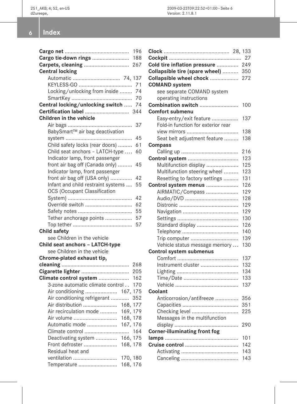 Index | Mercedes-Benz R-Class 2010 Owners Manual User Manual | Page 8 / 364