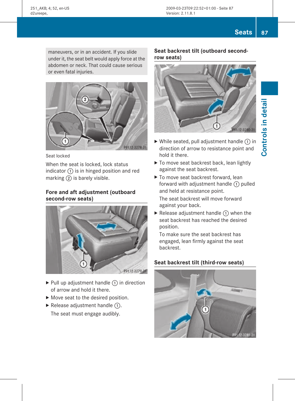 Controls in detail, Seats | Mercedes-Benz R-Class 2010 Owners Manual User Manual | Page 89 / 364