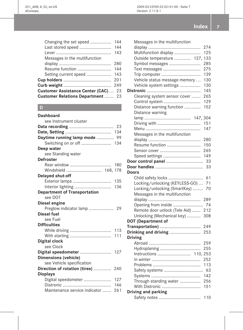 Index | Mercedes-Benz R-Class 2010 Owners Manual User Manual | Page 9 / 364