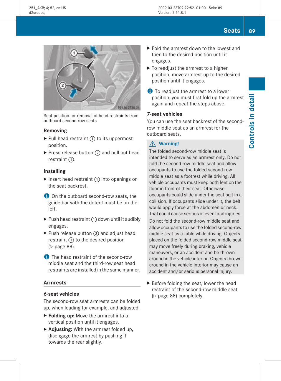 Controls in detail, Seats | Mercedes-Benz R-Class 2010 Owners Manual User Manual | Page 91 / 364