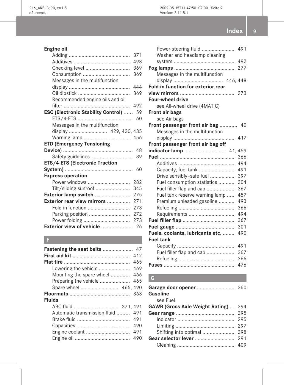 Index | Mercedes-Benz CL-Class 2010 Owners Manual User Manual | Page 11 / 500