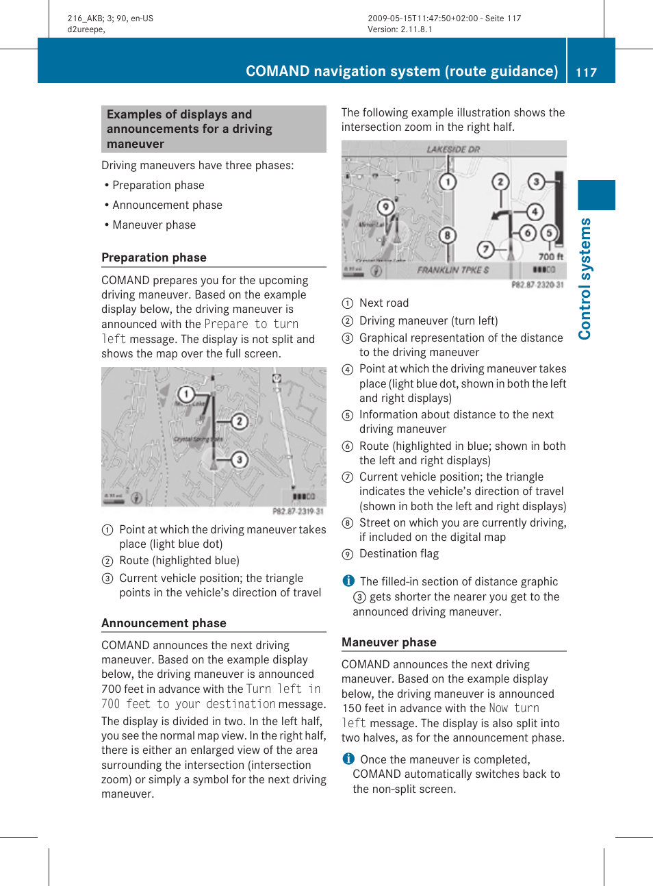 Control systems, Comand navigation system (route guidance) | Mercedes-Benz CL-Class 2010 Owners Manual User Manual | Page 119 / 500