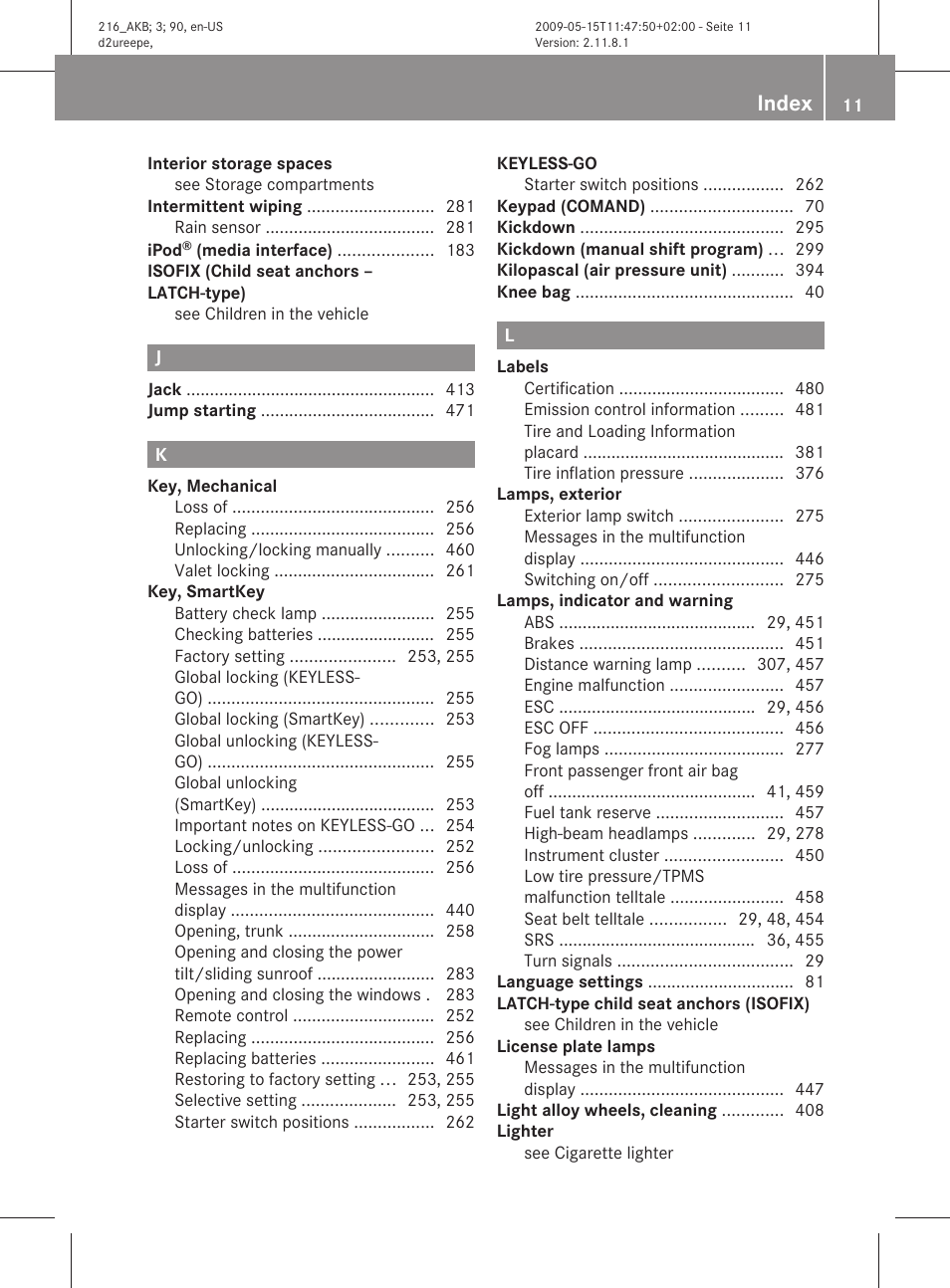 Index | Mercedes-Benz CL-Class 2010 Owners Manual User Manual | Page 13 / 500
