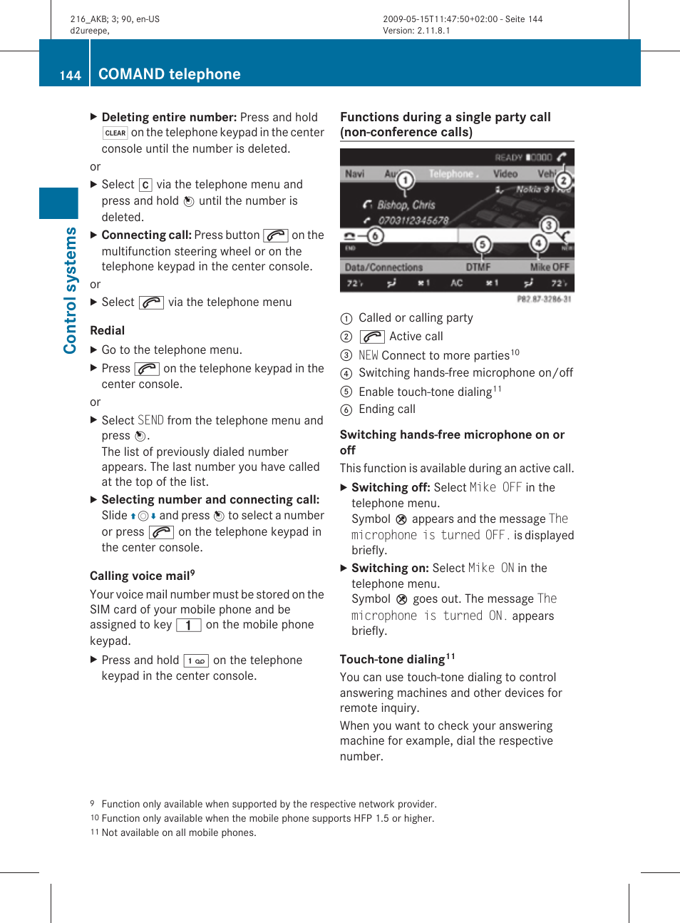 Control systems, Comand telephone | Mercedes-Benz CL-Class 2010 Owners Manual User Manual | Page 146 / 500