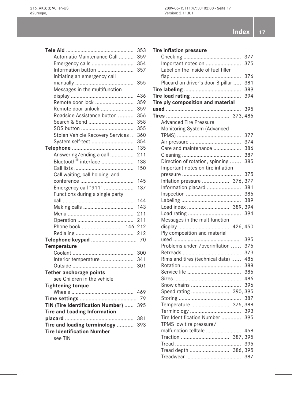 Index | Mercedes-Benz CL-Class 2010 Owners Manual User Manual | Page 19 / 500
