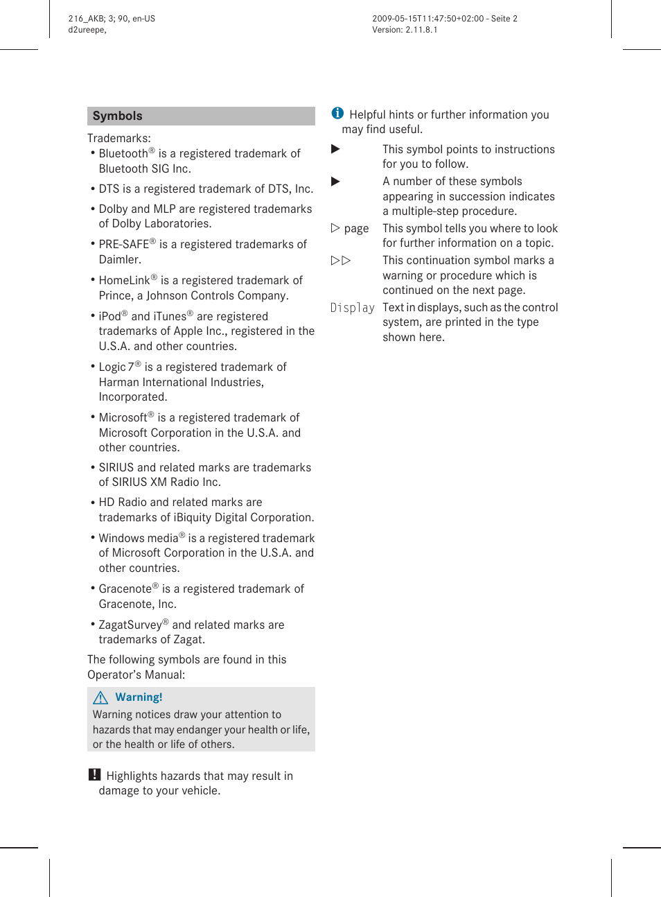 Mercedes-Benz CL-Class 2010 Owners Manual User Manual | Page 2 / 500