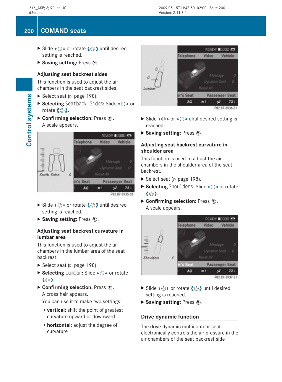 Control systems, Comand seats | Mercedes-Benz CL-Class 2010 Owners Manual User Manual | Page 202 / 500
