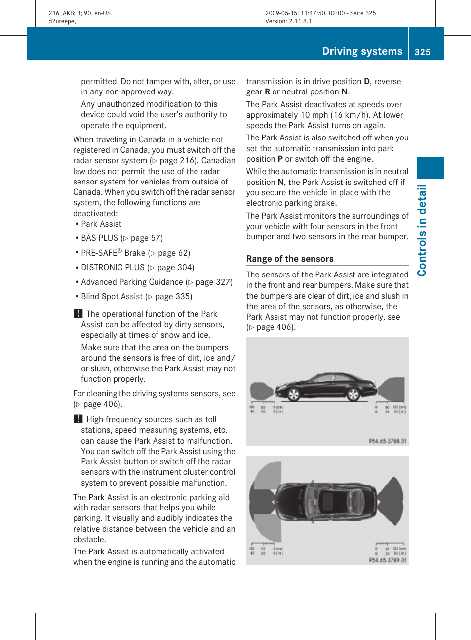 Controls in detail, Driving systems | Mercedes-Benz CL-Class 2010 Owners Manual User Manual | Page 327 / 500