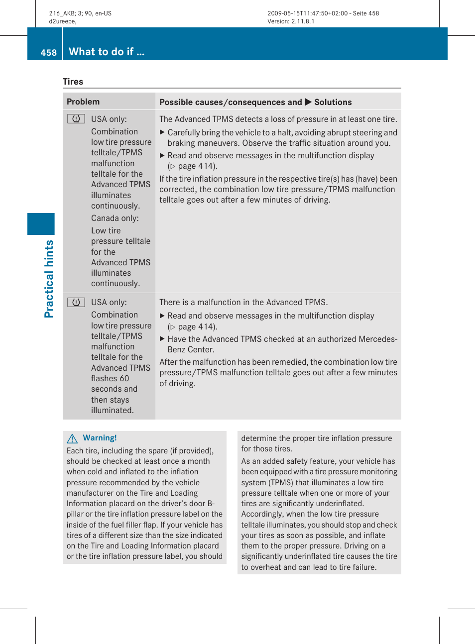 Practical hints, What to do if | Mercedes-Benz CL-Class 2010 Owners Manual User Manual | Page 460 / 500