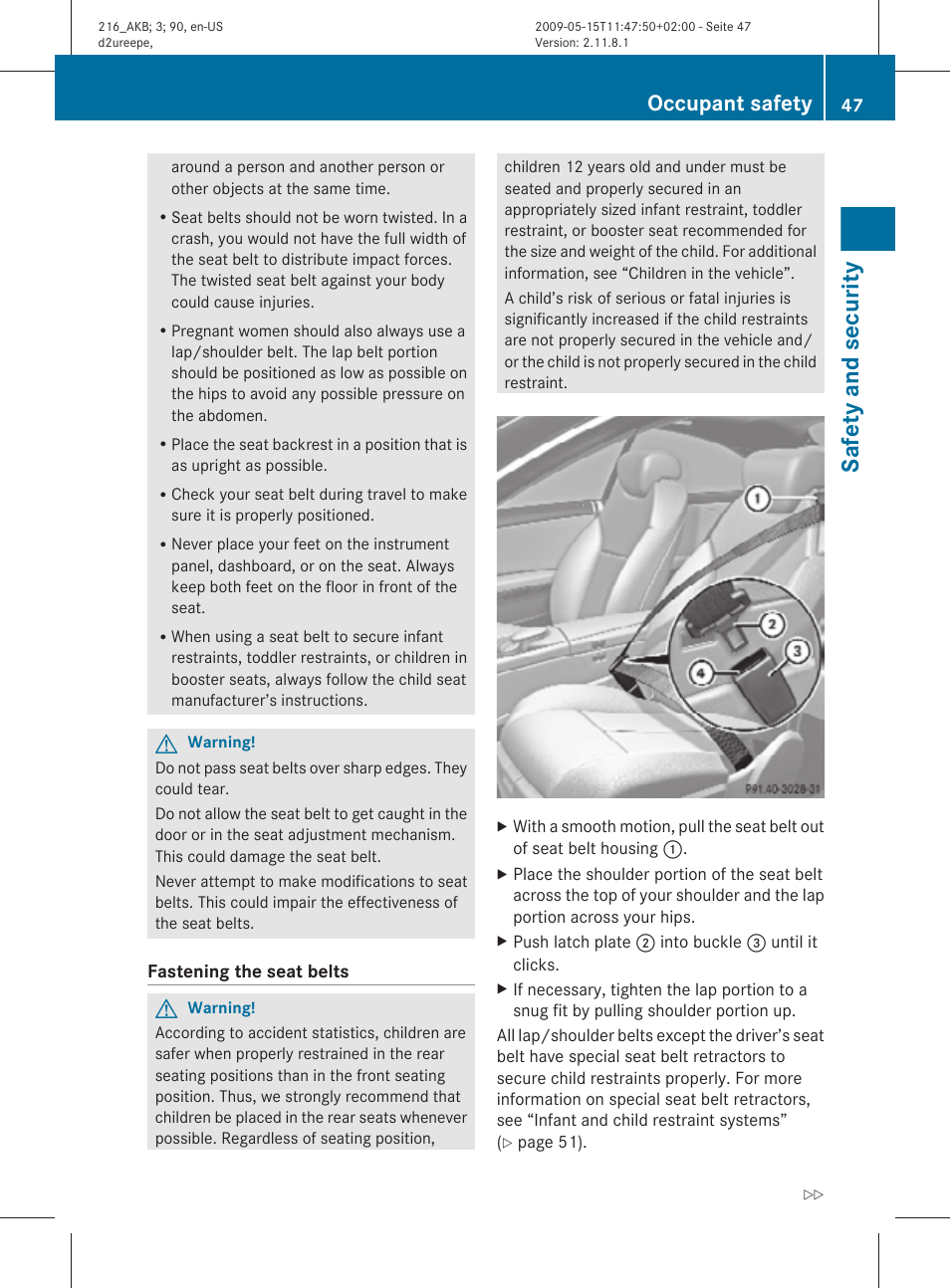 Safety and security, Occupant safety | Mercedes-Benz CL-Class 2010 Owners Manual User Manual | Page 49 / 500