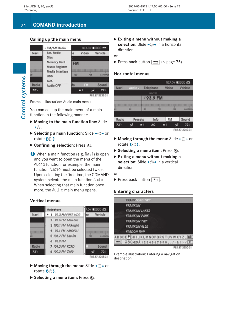 Control systems, Comand introduction | Mercedes-Benz CL-Class 2010 Owners Manual User Manual | Page 76 / 500