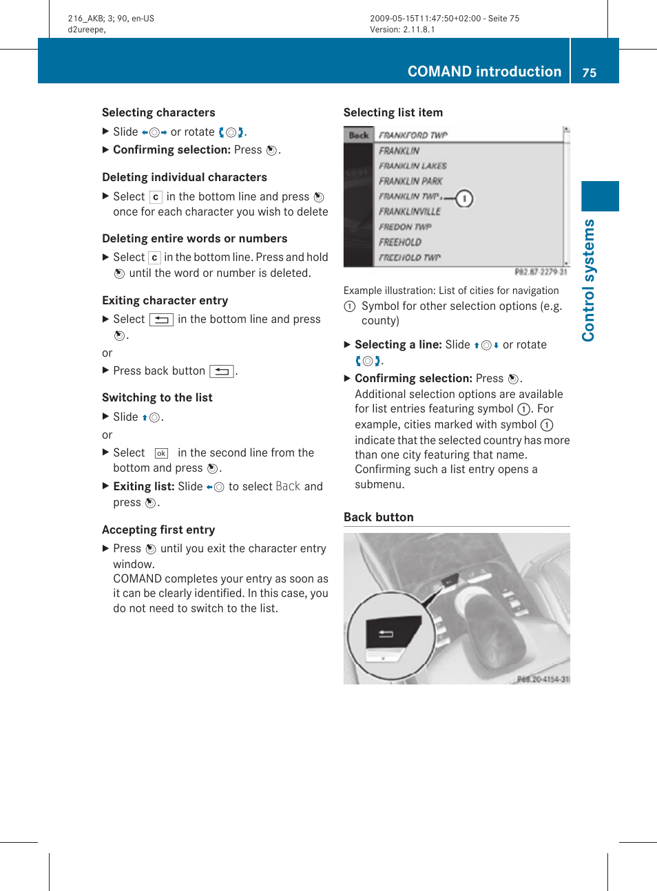Control systems, Comand introduction | Mercedes-Benz CL-Class 2010 Owners Manual User Manual | Page 77 / 500
