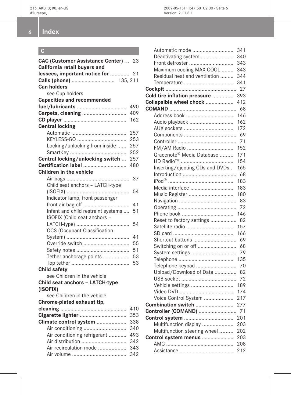 Index | Mercedes-Benz CL-Class 2010 Owners Manual User Manual | Page 8 / 500