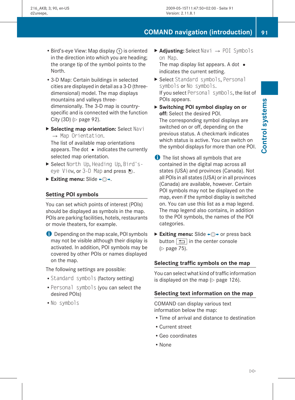 Control systems, Comand navigation (introduction) | Mercedes-Benz CL-Class 2010 Owners Manual User Manual | Page 93 / 500