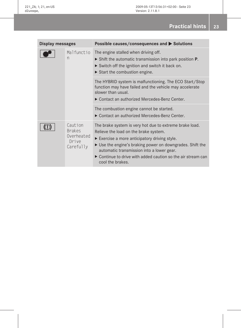 Practical hints | Mercedes-Benz S-Class Hybrid 2010 User Manual | Page 25 / 40