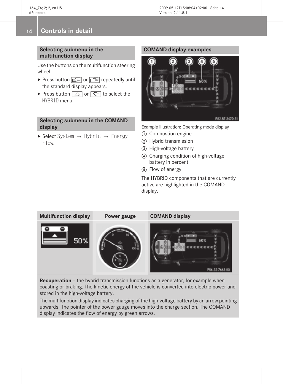 Selecting submenu in the multifunction display, Selecting submenu in the comand display, Comand display examples | Controls in detail | Mercedes-Benz M-Class Hybrid 2010 Owners Manual User Manual | Page 16 / 44