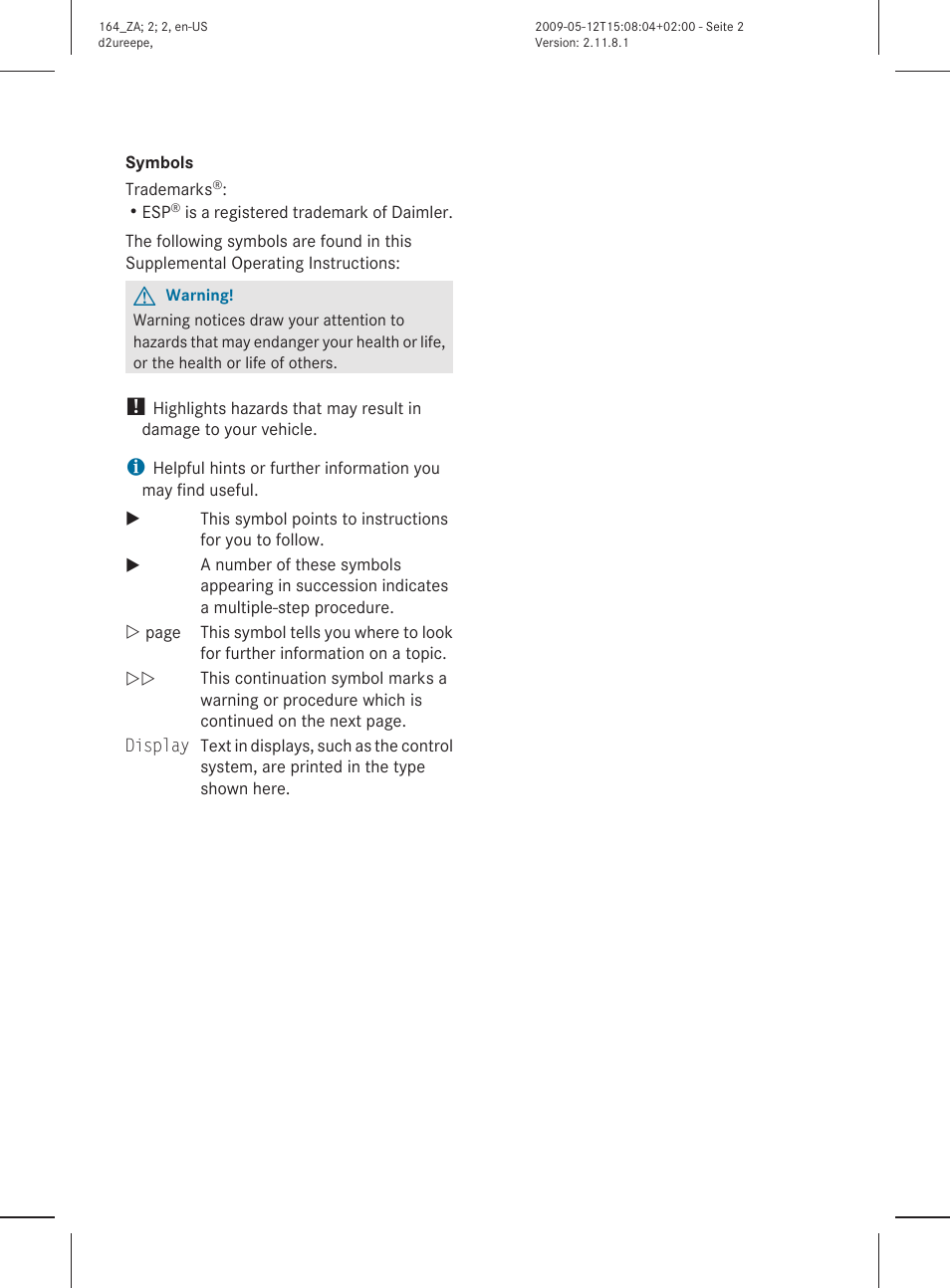 Mercedes-Benz M-Class Hybrid 2010 Owners Manual User Manual | Page 2 / 44