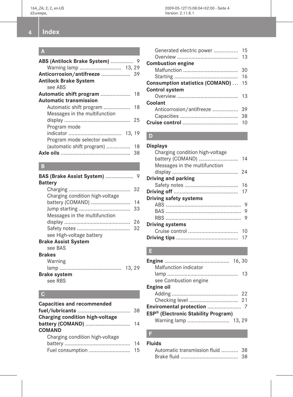 Index | Mercedes-Benz M-Class Hybrid 2010 Owners Manual User Manual | Page 6 / 44