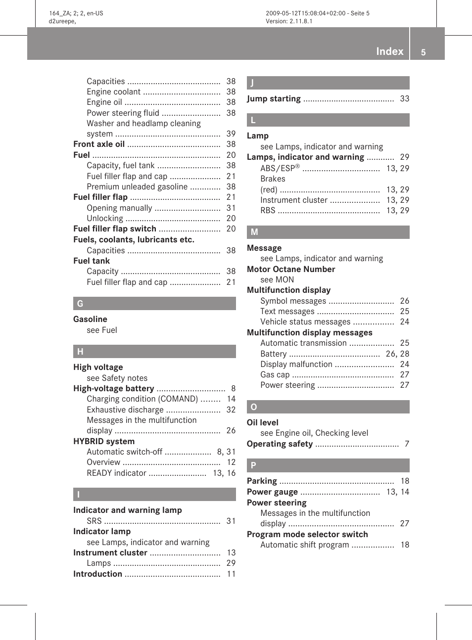 Index | Mercedes-Benz M-Class Hybrid 2010 Owners Manual User Manual | Page 7 / 44