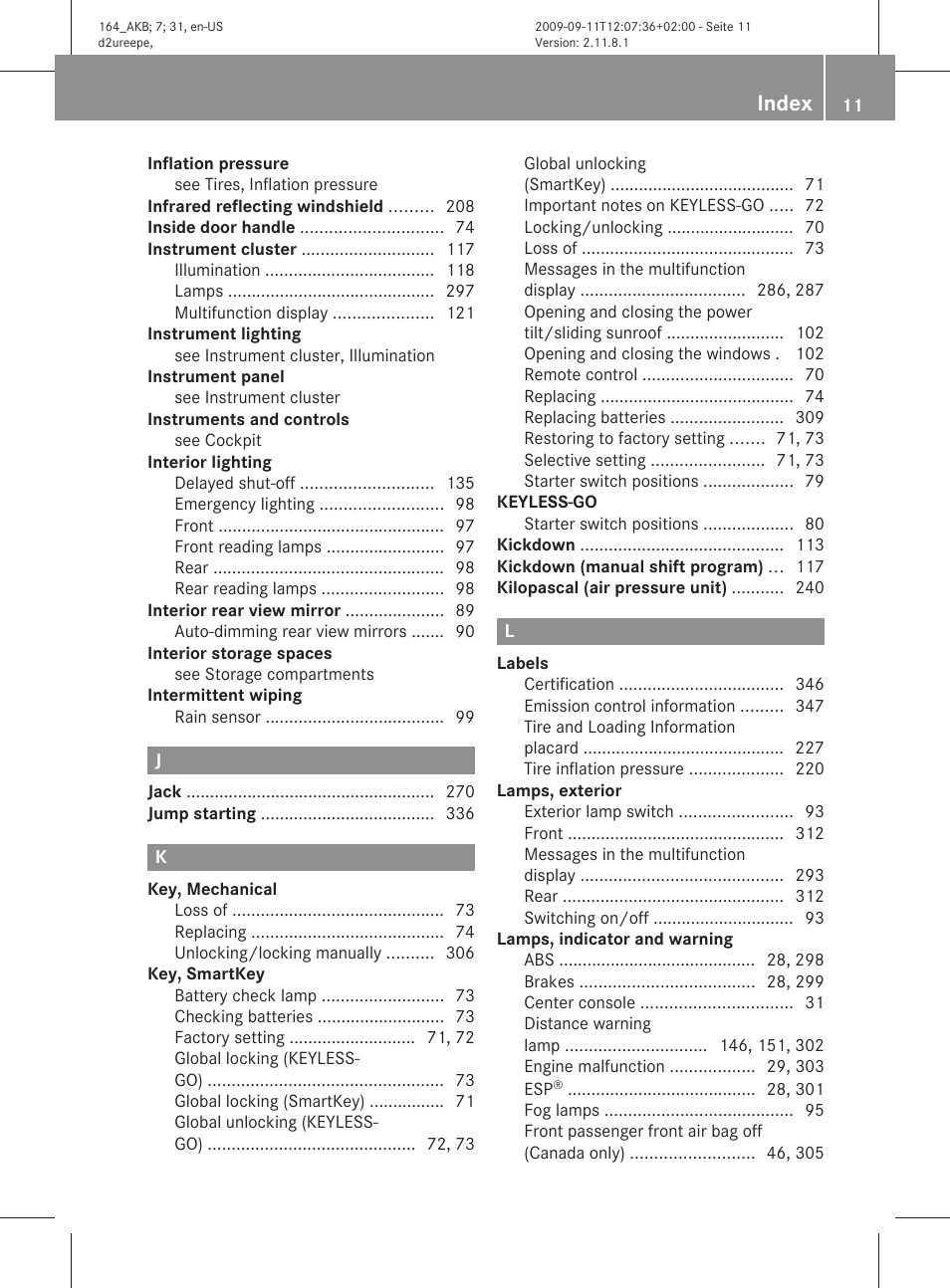 Index | Mercedes-Benz M-Class 2010 Owners Manual User Manual | Page 13 / 368