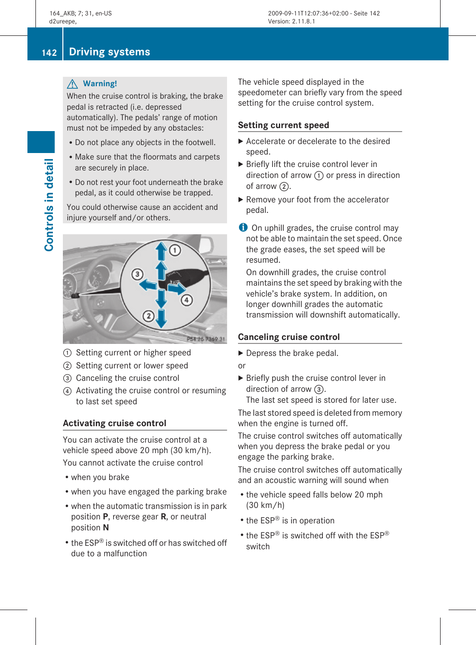 Controls in detail, Driving systems | Mercedes-Benz M-Class 2010 Owners Manual User Manual | Page 144 / 368