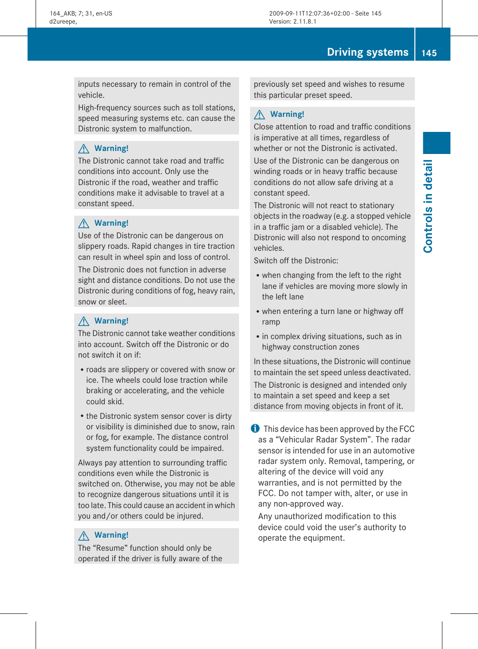 Controls in detail, Driving systems | Mercedes-Benz M-Class 2010 Owners Manual User Manual | Page 147 / 368