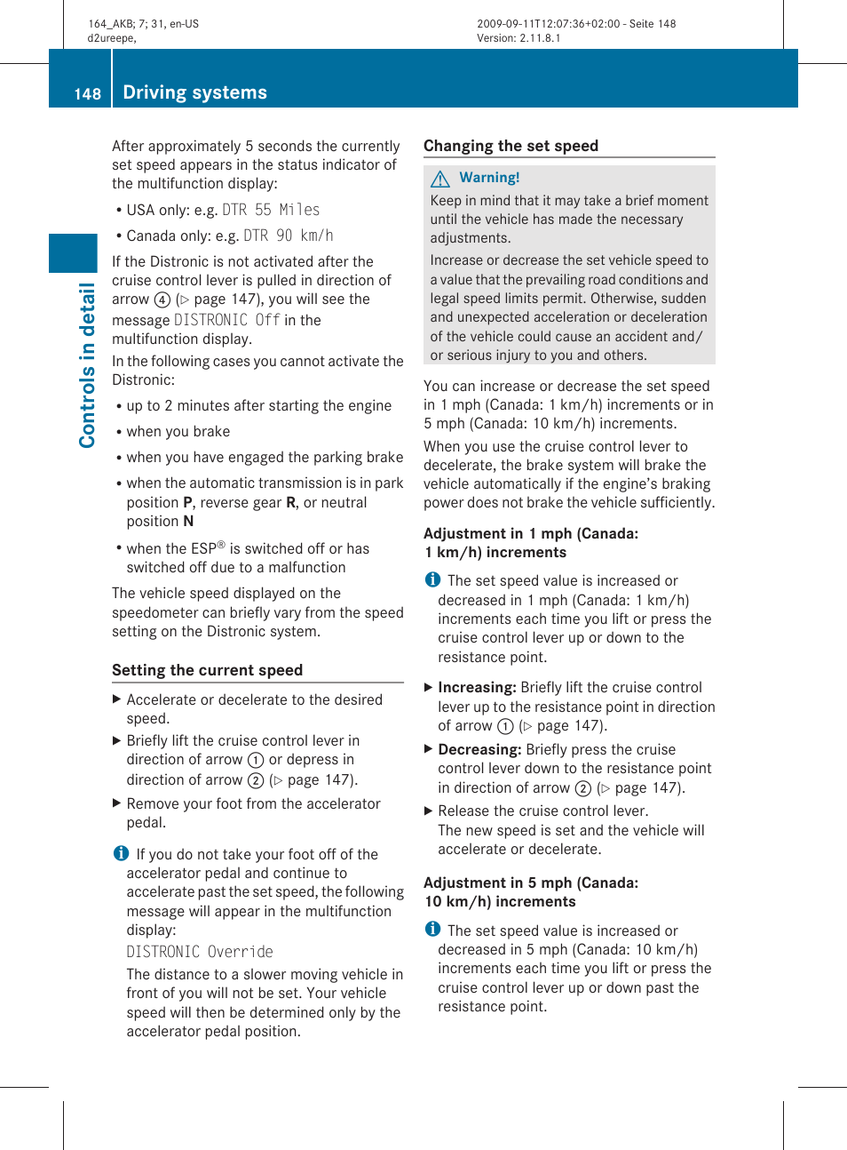 Controls in detail, Driving systems | Mercedes-Benz M-Class 2010 Owners Manual User Manual | Page 150 / 368