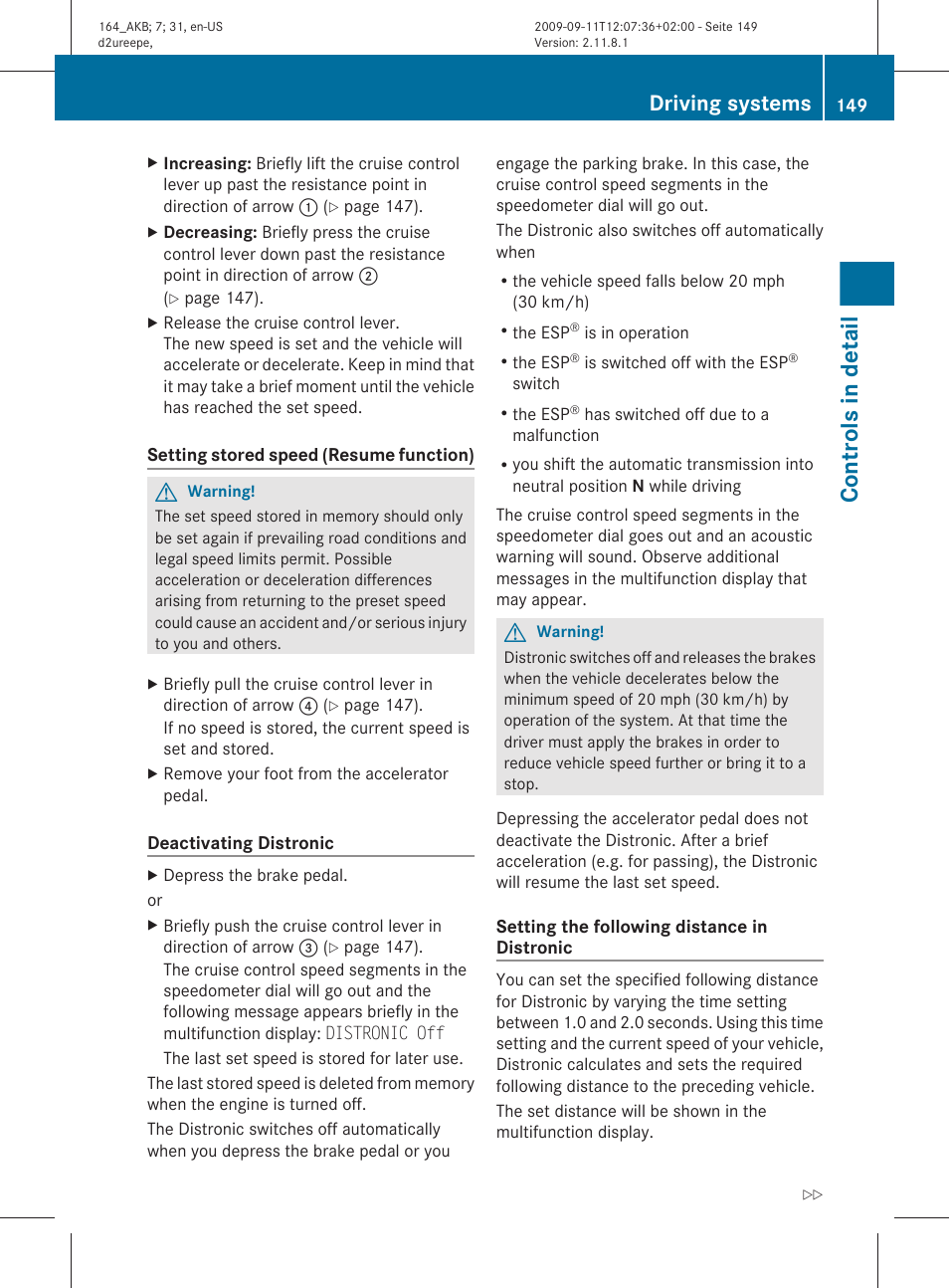 Controls in detail, Driving systems | Mercedes-Benz M-Class 2010 Owners Manual User Manual | Page 151 / 368