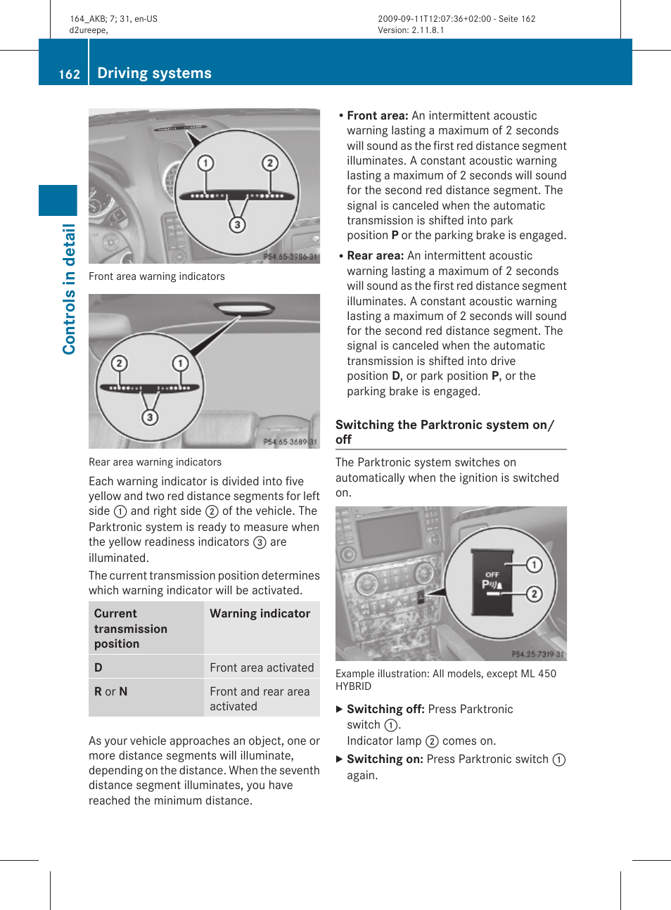 Controls in detail, Driving systems | Mercedes-Benz M-Class 2010 Owners Manual User Manual | Page 164 / 368