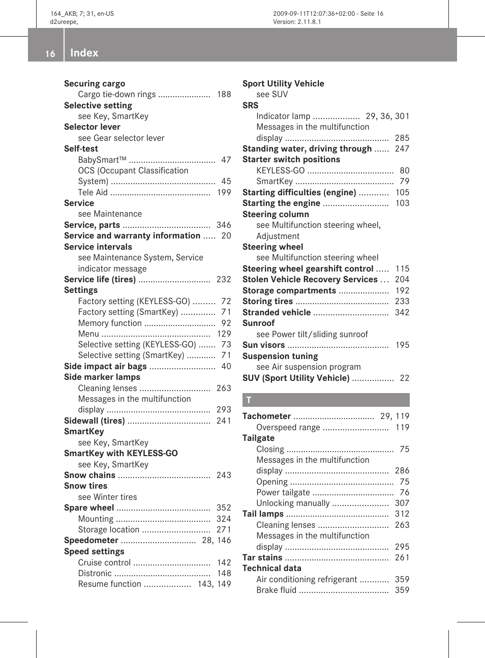 Index | Mercedes-Benz M-Class 2010 Owners Manual User Manual | Page 18 / 368