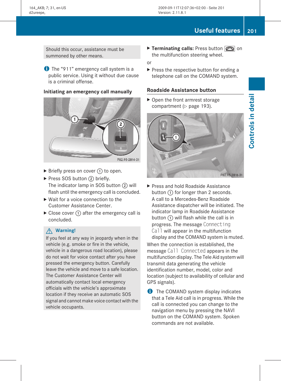 Controls in detail, Useful features | Mercedes-Benz M-Class 2010 Owners Manual User Manual | Page 203 / 368