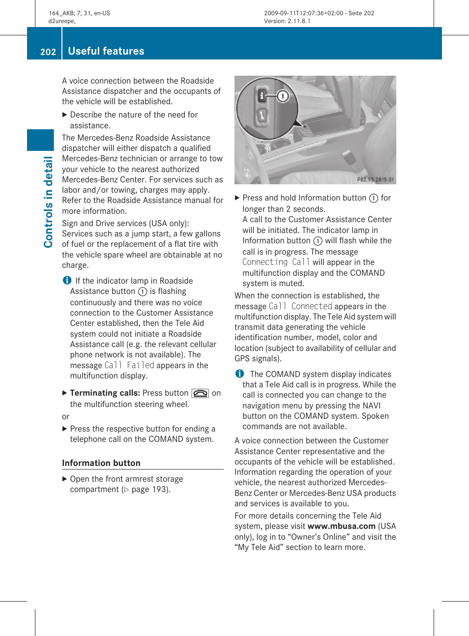 Controls in detail, Useful features | Mercedes-Benz M-Class 2010 Owners Manual User Manual | Page 204 / 368
