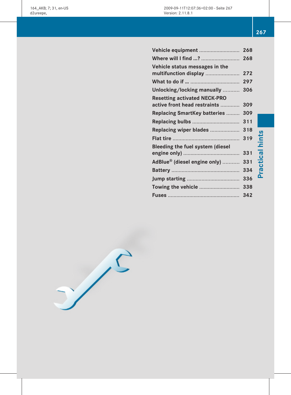 Practical hints | Mercedes-Benz M-Class 2010 Owners Manual User Manual | Page 269 / 368