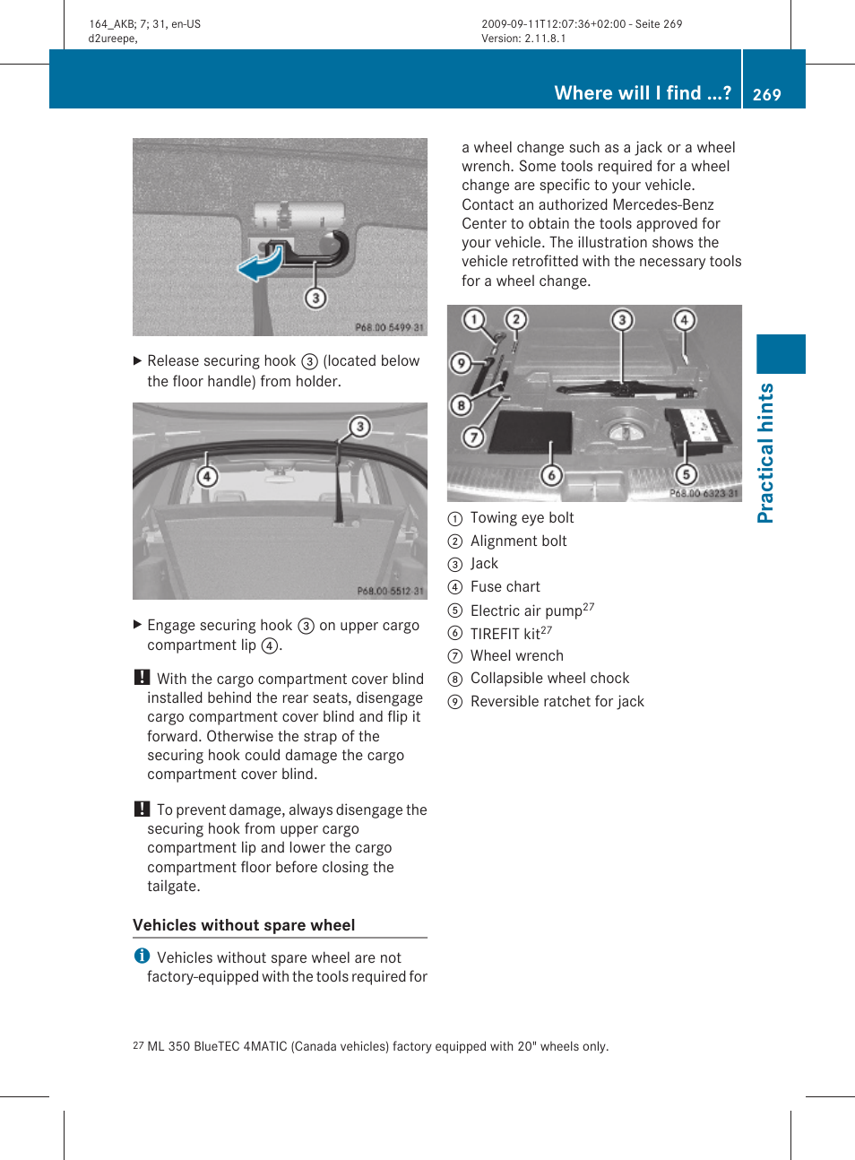 Practical hints, Where will i find | Mercedes-Benz M-Class 2010 Owners Manual User Manual | Page 271 / 368