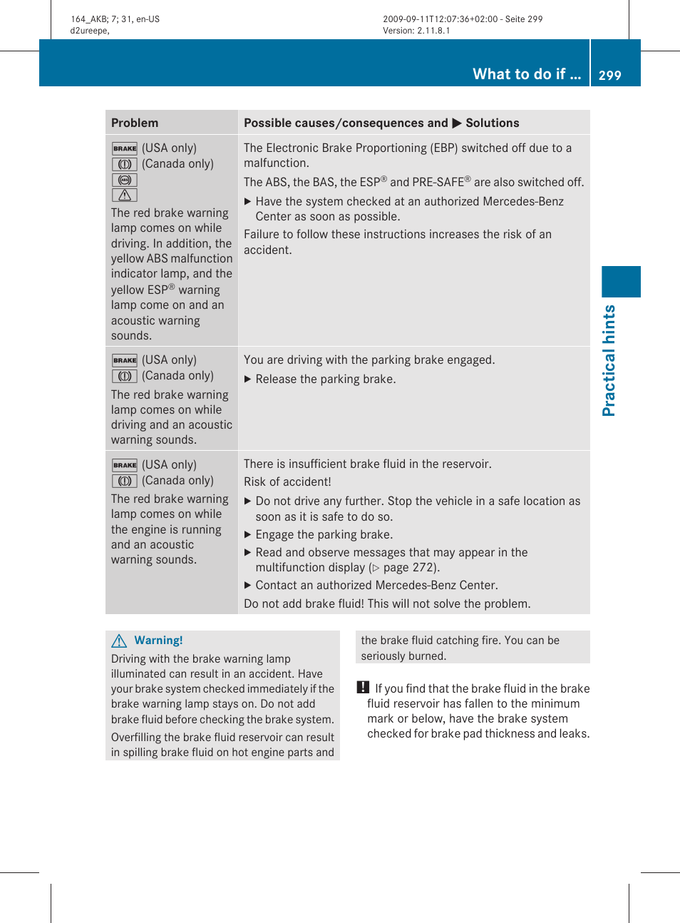 Practical hints, What to do if | Mercedes-Benz M-Class 2010 Owners Manual User Manual | Page 301 / 368