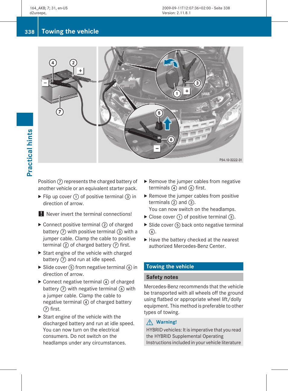 Towing the vehicle, Safety notes, Practical hints | Mercedes-Benz M-Class 2010 Owners Manual User Manual | Page 340 / 368