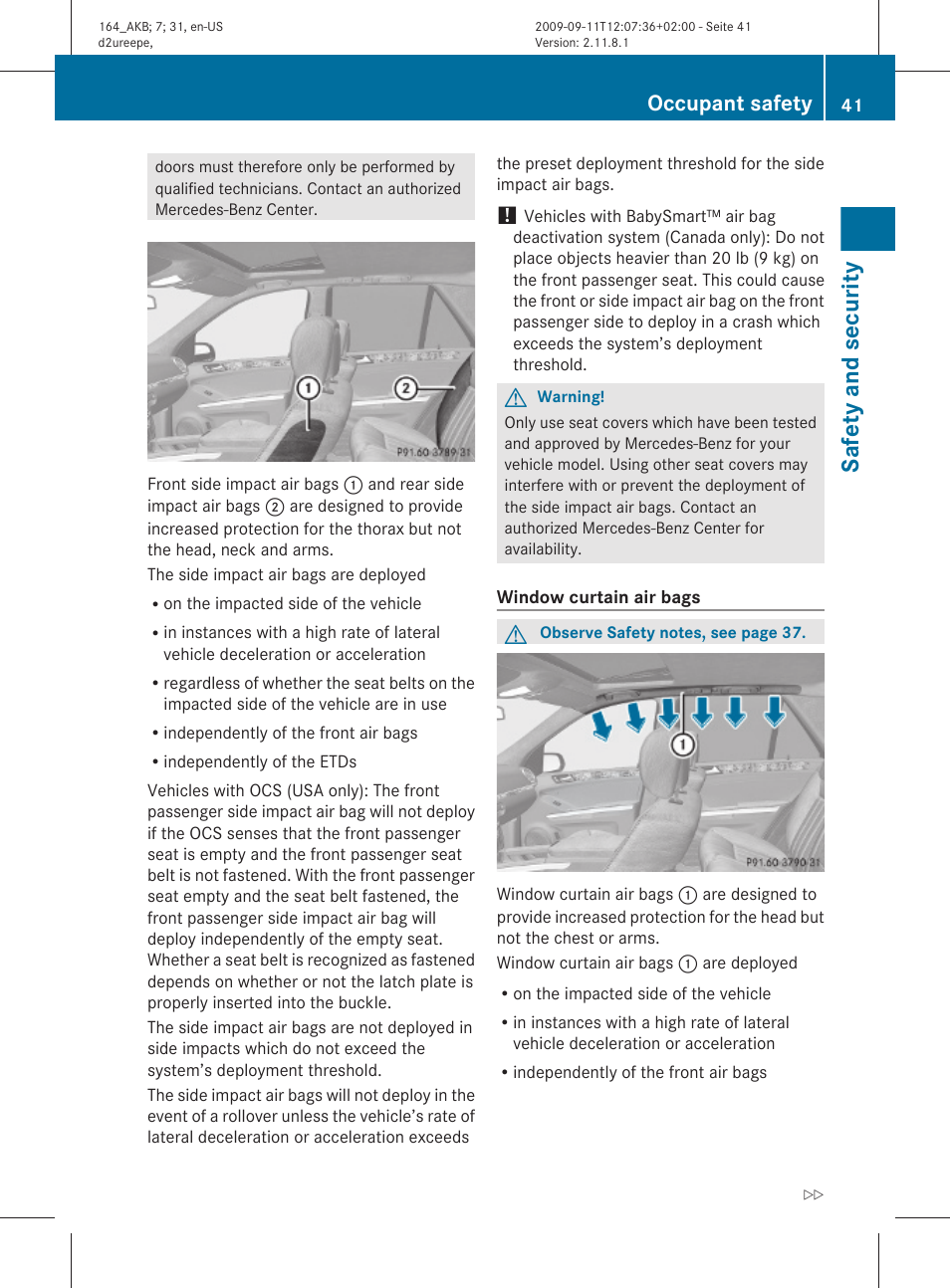 Safety and security, Occupant safety | Mercedes-Benz M-Class 2010 Owners Manual User Manual | Page 43 / 368