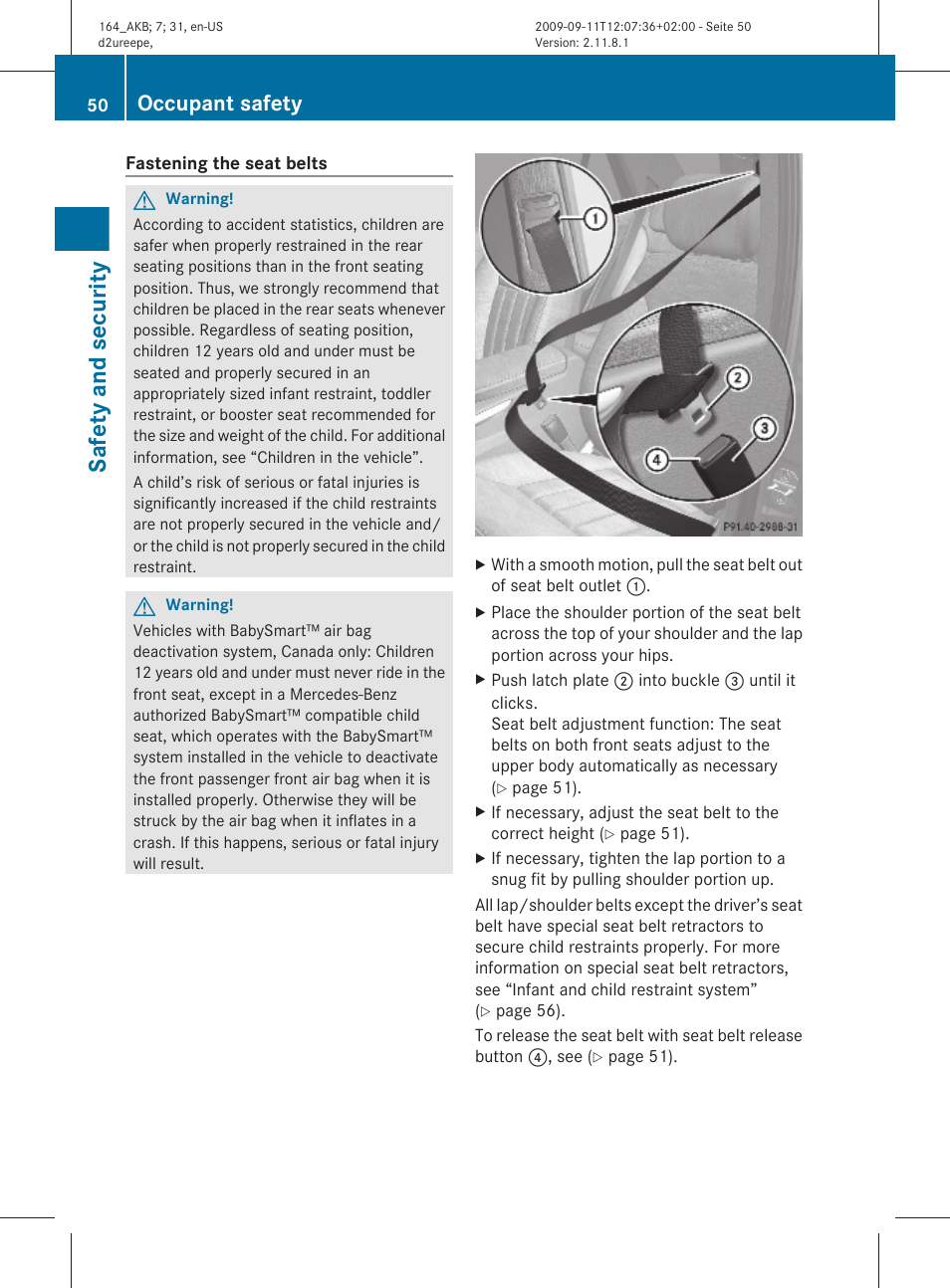 Safety and security, Occupant safety | Mercedes-Benz M-Class 2010 Owners Manual User Manual | Page 52 / 368