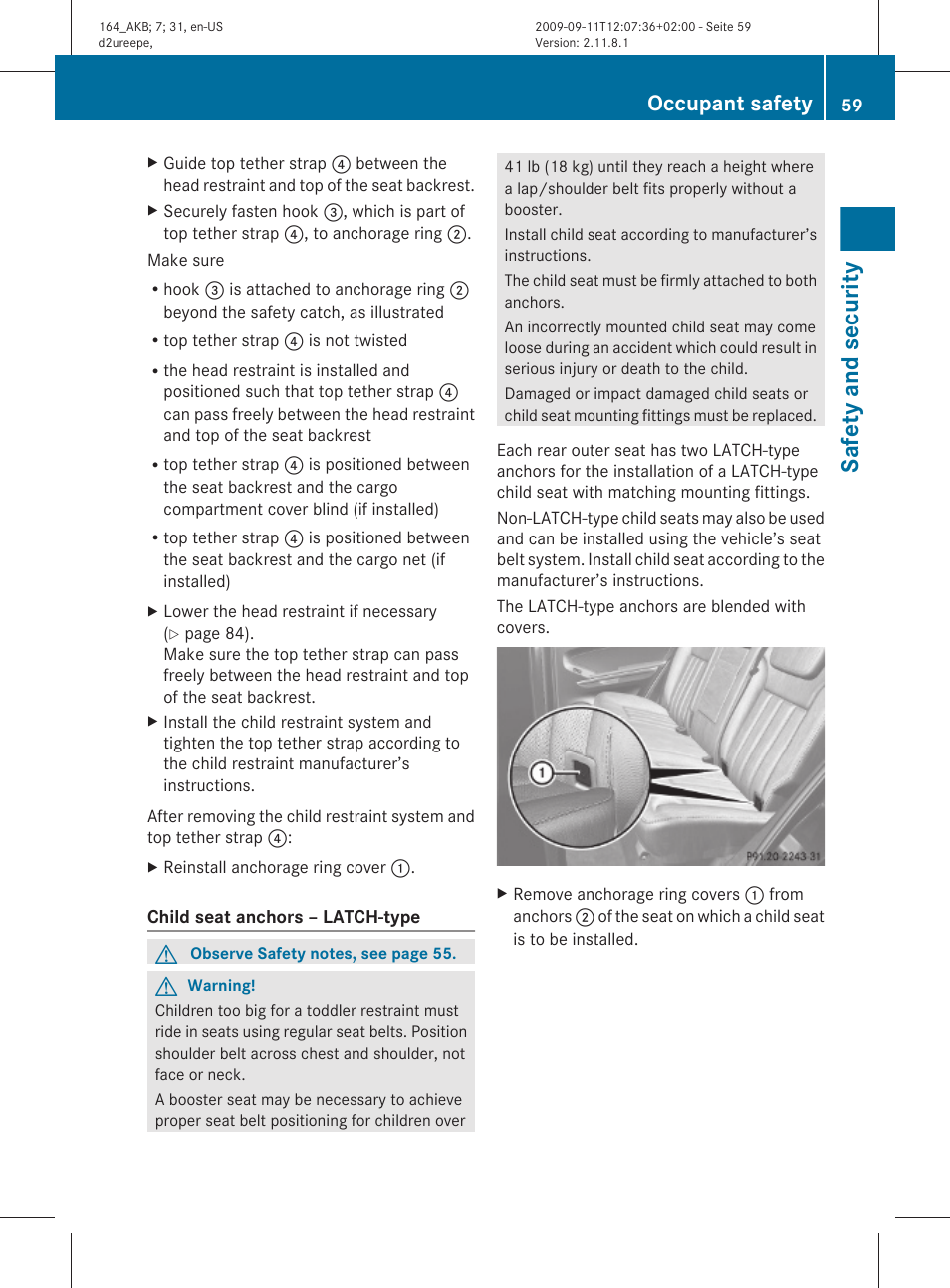 Anchors, Safety and security, Occupant safety | Mercedes-Benz M-Class 2010 Owners Manual User Manual | Page 61 / 368